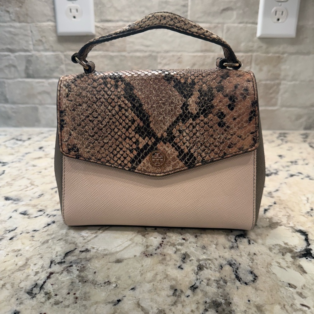 Tory Burch Beige and Snakeskin Satchel